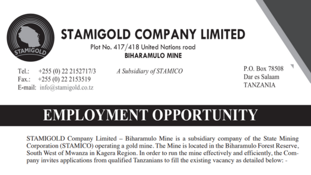 STAMIGOLD Company Ltd (Biharamulo Mine) Vacancies 2026 – Ajirachap
