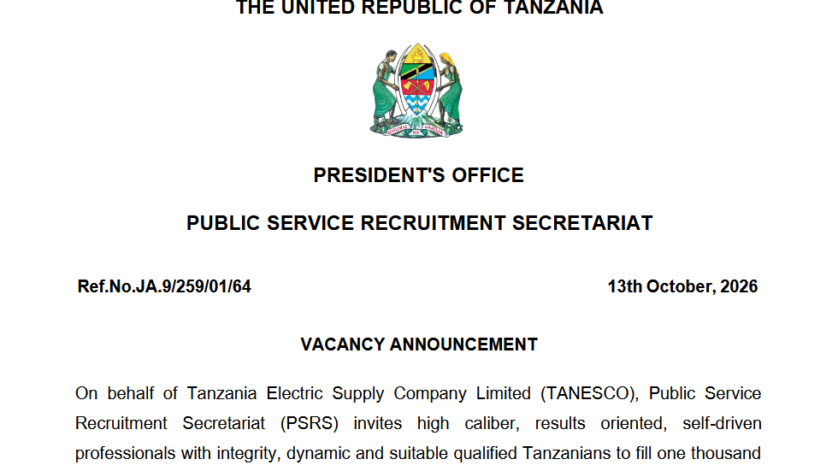 1,099 Job Vacancies at TANESCO – October 2026 – Ajirachap